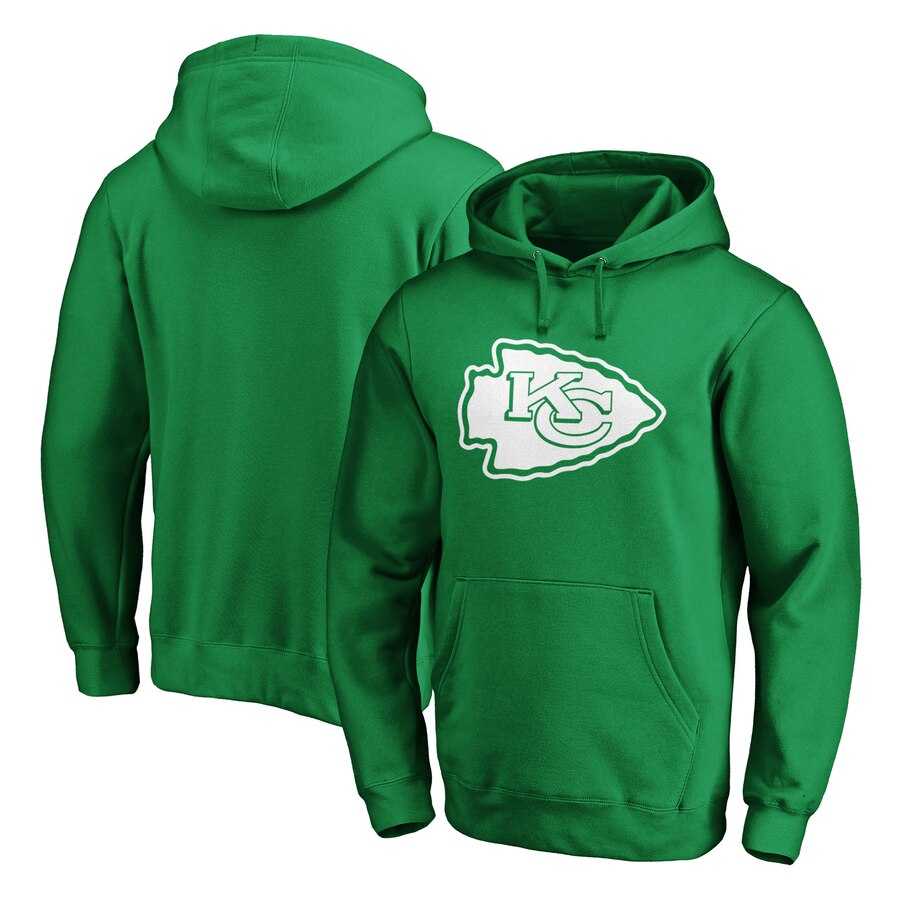 Men Kansas City Chiefs NFL Pro Line by Fanatics Branded St. Patrick Day White Logo Pullover Hoodie Green